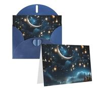Tarjeta de felicitación en blanco de 4 x 6 pulgadas con sobres, diseño de cielo nocturno, luna, estrellas, tarjetas de agradecimiento, tarjetas de notas azules para todas las ocasiones para Navidad