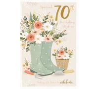 Tarjeta de felicitación especial de 70 cumpleaños con lámina dorada de Wishing Well, 6 x 9 pulgadas