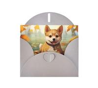 Tarjeta de felicitación gris con diseño de cuadros en blanco y perlas, hermoso bloque de notas en blanco VVXBHGR Shiba Inu a bordo