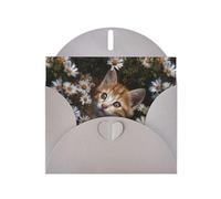 Tarjeta de felicitación gris con diseño de gatito DLXW en un patrón de margaritas para Navidad, cumpleaños infantil, día de San Valentín, aniversario de boda e invitación a fiesta