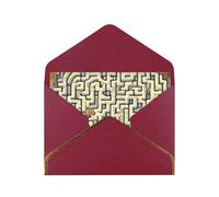 Tarjeta de felicitación horizontal con mapa del tesoro del laberinto, color rojo oscuro, cuidadosamente diseñada, fácil de llevar, adecuada para varios festivales