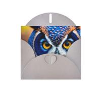 Tarjeta de felicitación impresa con diseño de búho azul con sobre, diseños únicos para invitaciones a festivales