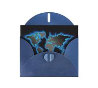 Tarjeta de felicitación impresa con mapa del mundo de papel perlado con sobre, interior en blanco para cumpleaños, Navidad, todas las ocasiones, 6 x 4 pulgadas