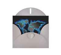 Tarjeta de felicitación impresa con mapa del mundo de papel perlado con sobre, interior en blanco para cumpleaños, Navidad, todas las ocasiones, 6 x 4 pulgadas