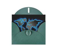 Tarjeta de felicitación impresa con mapa del mundo de papel perlado con sobre, interior en blanco para cumpleaños, Navidad, todas las ocasiones, 6 x 4 pulgadas