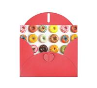 Tarjeta de felicitación impresa de papel perlado con diferentes sabores de donas con sobre, interior en blanco para cumpleaños, Navidad, todas las ocasiones, 6 x 4 pulgadas