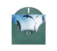 Tarjeta de felicitación impresa de tiburón con diseño de animales del océano y papel perlado con sobre, interior en blanco para cumpleaños, Navidad, todas las ocasiones, 6 x 4 pulgadas