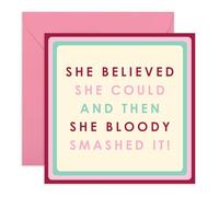 Tarjeta de felicitación motivacional - "Believed She Could and Smashed It" - Tarjeta de empoderamiento para ella, hija, madre, sobrina, hermana, esposa, novia, mujeres, para graduación, promoción