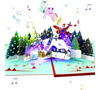 Tarjeta de felicitación musical 3D desplegable con luces para niños, escena interactiva del país de las maravillas de invierno con Papá Noel, reno, cabaña de nieve, árboles de Navidad, tarjeta