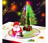 Tarjeta de felicitación musical 3D desplegable con luces para niños y familia, tarjeta interactiva con Papá Noel, árbol de Navidad con sobre y tarjeta de notas en blanco