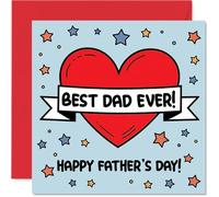 Tarjeta de felicitación para el día del padre para papá, gran amor en colores brillantes, diseño de corazón rojo y estrellas juguetonas, rebosante de alegría del día del padre, cuadrado de 145 mm