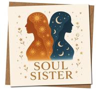 Tarjeta de felicitación para hermana del alma, diseño celestial de sol y luna, 145 mm x 145 mm, cuadrada, para hermana o mejor amiga, cumpleaños o amistad, incluye sobre de papel kraft