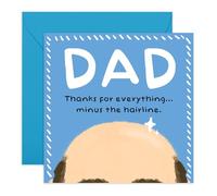 Tarjeta de felicitación para papá calvo con texto en inglés "Thanks for Everything, Minus the Hairline", divertida tarjeta de cumpleaños o día del padre para padre, papá, padrastro, hombres, él de la