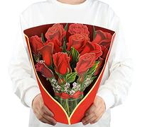 Tarjeta de Felicitación Pop Up Flower Bouquet 3D,de 12",ideal para el Día de la Madre,el Día del Maestro,graduaciones y cumpleaños.como regalo para padres,profesores amigos(Rosa roja)