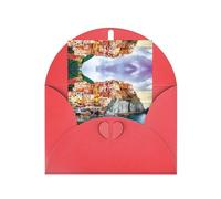 Tarjeta de felicitación roja - Cinque Terre con impresión de paisaje en blanco, tarjeta de bendición para cumpleaños, boda, día de San Valentín e invitación a fiestas