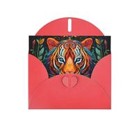 Tarjeta de felicitación roja con diseño de cuadros y perlas, hermoso bloque de notas en blanco VVXBHGR, diseño de tigre poderoso