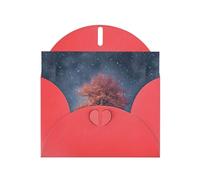 Tarjeta de felicitación roja con diseño de DLXW Little Tree under the Snowflakes para Navidad, cumpleaños infantil, día de San Valentín, aniversario de boda e invitación a fiestas