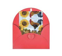 Tarjeta de felicitación roja con sobre a juego, diseño vintage de gallo de girasol para cumpleaños, boda, día de San Valentín