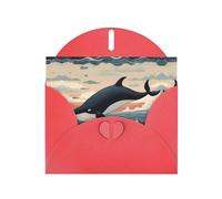 Tarjeta de felicitación roja con sobres, diseño de delfín saltando del agua, tarjetas en blanco para cumpleaños, boda, aliento, ocasiones bendecidas