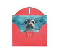 Tarjeta de felicitación roja DLXW Seals in the pool Pattern para Navidad, cumpleaños infantil, día de San Valentín, aniversario de boda e invitación a fiesta