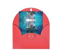 Tarjeta de felicitación roja elegante - Impresión de manatíes de las Indias Occidentales en blanco, tarjeta de sellos dorados bendecidos para cumpleaños, boda, día de San Valentín