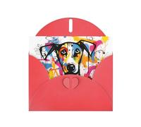 Tarjeta de felicitación roja en blanco y perla, hermoso bloque de notas en blanco VVXBHGR, patrón de perro de garabato extraño