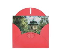 Tarjeta de felicitación roja en blanco y perla, hermoso bloque de notas en blanco VVXBHGR Pavilion at the pond Pattern