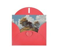 Tarjeta de felicitación roja en blanco y perla, hermoso bloque de notas en blanco VVXBHGR Pavilion on the Hill Pattern