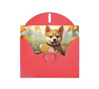 Tarjeta de felicitación roja en blanco y perla, hermoso bloque de notas en blanco VVXBHGR Shiba Inu a bordo patrón