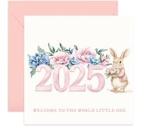 Tarjeta de felicitación rosa 2025 con texto en inglés "Welcome To The World Little One" para mamá, papá, recuerdo, regalos sentimentales para padres y abuelos para celebrar el nacimiento de hijo nieto