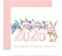 Tarjeta de felicitación rosa 2026 con texto en inglés "Welcome To The World Little One" para mamá, papá, recuerdo, regalos sentimentales para padres y abuelos para celebrar el nacimiento de hijo nieto