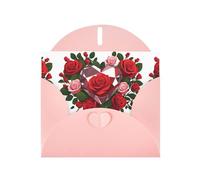 Tarjeta de felicitación rosa con diseño de corazón DLXW entre rosas, para Navidad, cumpleaños infantil, día de San Valentín, aniversario de boda e invitación a fiestas