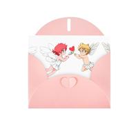 Tarjeta de felicitación rosa con diseño de cuadros en blanco y perlas, hermoso bloque de notas en blanco VVXBHGR, patrón de elfo de amor