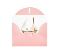 Tarjeta de felicitación rosa con diseño de DLXW Husky en un velero para Navidad, cumpleaños infantil, día de San Valentín, aniversario de boda e invitación a fiestas