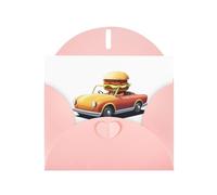 Tarjeta de felicitación rosa con diseño de muñeca de hamburguesa DLXW conduciendo un coche para Navidad, cumpleaños infantil, día de San Valentín, aniversario de boda e invitación a fiesta