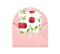 Tarjeta de felicitación rosa con sobre a juego, diseño de cerezas en blanco, para cumpleaños, boda, día de San Valentín