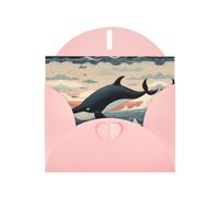 Tarjeta de felicitación rosa con sobres, diseño de delfín saltando del agua, tarjetas en blanco para cumpleaños, boda, aliento, ocasiones bendecidas