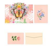 Tarjeta de felicitación tallada en papel con diseño de flores y mariposas, hecha a mano, para el día del profesor, incluye sobre a juego para enviar por correo