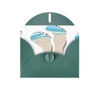 Tarjeta de felicitación verde oscuro con diseño de DLXW Big Footprints on the Beach para Navidad, cumpleaños infantil, día de San Valentín, aniversario de boda e invitación a fiesta