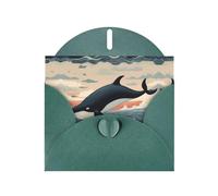 Tarjeta de felicitación verde oscuro con sobres, diseño de delfín saltando del agua, tarjetas en blanco para cumpleaños, boda, aliento, ocasiones bendecidas
