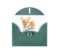Tarjeta de felicitación verde oscuro con texto en inglés "JKIEGOQ Little Corgi jugando con un coche", 10 x 15 cm, para Navidad, día de San Valentín, boda, tarjetas de invitación a fiestas