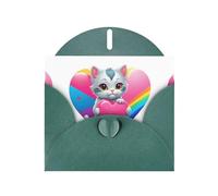 Tarjeta de felicitación verde oscuro DLXW Kitten's Love Rainbow Pattern para Navidad, cumpleaños infantil, día de San Valentín, aniversario de boda e invitación a fiesta