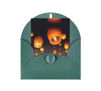 Tarjeta de felicitación verde oscuro - Linternas voladoras chinas impresas en blanco tarjeta bendecida para cumpleaños, boda, día de San Valentín e invitación a fiesta