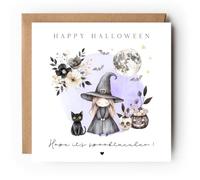 Tarjeta de Halloween espeluznante con diseño de bruja para niños