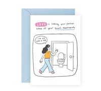 Tarjeta de humor romántica para relaciones - Love Is Letting Them Know About Your Poo - para pareja, novio, novia, marido, esposa, aniversario o día de San Valentín, risa, viene con pegatinas