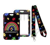 Tarjeta de Identificación de Autismo con Cordón, con Portatarjetas,Regalos de Apoyo a la Salud Mental, Tarjeta de Discapacidad Oculta(Negro)