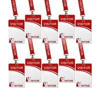 Tarjeta de identificación de visitante con clip para cordón, pase temporal reutilizable, etiqueta de nombre de plástico resistente para empresa, escuela, exposición (10 unidades)