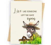 Tarjeta de inspiración de regalo con texto en inglés "Live like Someone Left the Gate Open" para decoración de animales de granja, tarjeta de cumpleaños, tarjeta de nuevo hogar, tarjeta de nuevo