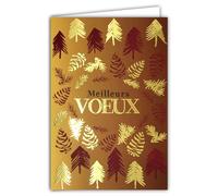 Tarjeta de los mejores deseos en oro dorado brillante con sobre blanco, formato 12 x 17,5 cm, abetos manzanas de pino ramas agujas vegetales, bosque feliz año nuevo, fiesta de año nuevo, fabricado en