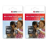 Tarjeta de memoria Agfaphoto MicroSDHC 16GB Clase 10 Pack 2 unidades con adaptador
